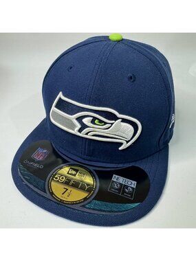 Seattle Seahawks New Era 59FIFTY On Field Navy Fitted Hat 7 1/2 NFL Embroidered